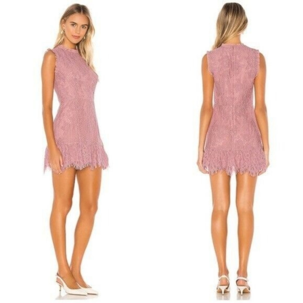 Donna Mizani Pink Lace Mini Dress Scalloped Hem Cocktail Party Dress Size S